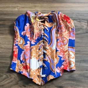 Her…Bottari baroque corset lace up zipper blue gold red white